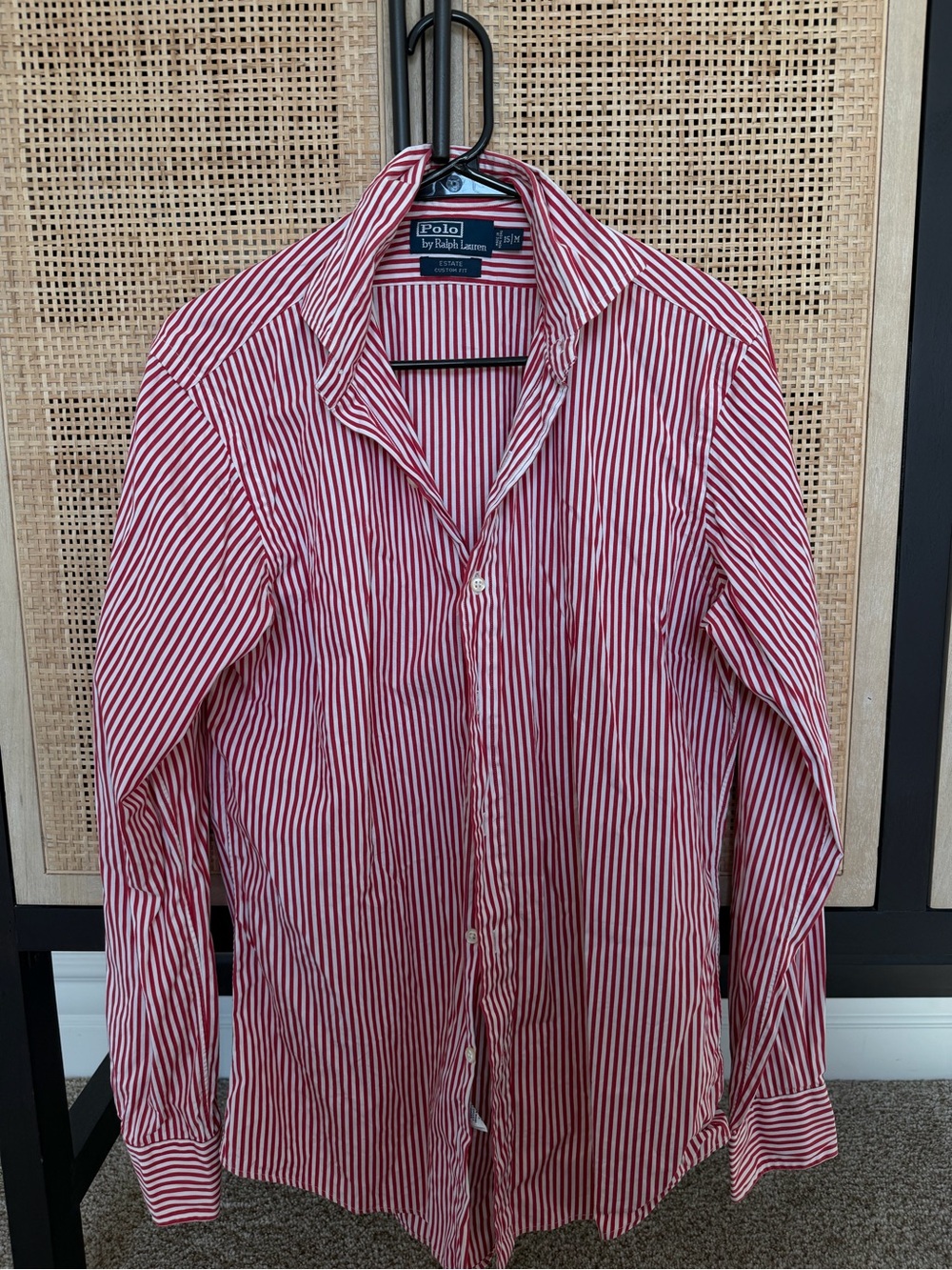 Ralph Lauren Red and White Vertical Stripe Button-Down Shirt